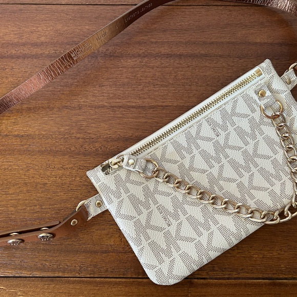 Michael Kors Cream and Brown Clutch with Chain Detail Waist Bag - Picture 1 of 7